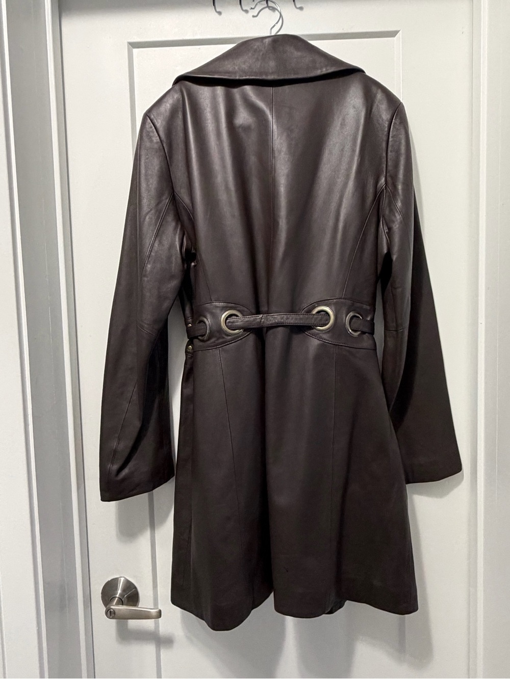 Via Spiga Genuine Lambskin Leather Trench Coat Brown Belted Y2K (L) - Picture 4 of 10